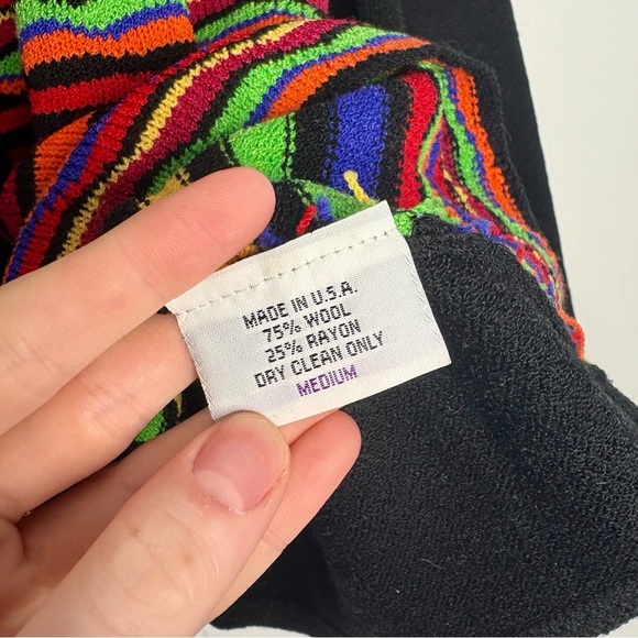 Steve Fabrikant Cardigan Sweater Knit Rainbow Coogi Fish Button Size Medium Wool - Picture 8 of 8